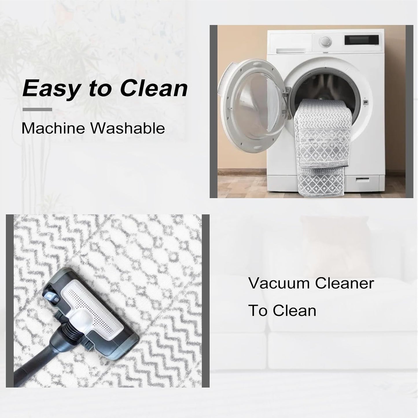 Washable Kitchen Rug Runner, 2'6''x8' Non Slip Washable Grey Long Runner Rugs, Low-Pile Non-Shedding Hallway Rug Carpet Runners for Entryway Kitchen Bedroom Bathroom