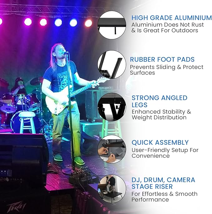 8'x16' MYSTAGE 8 Stage Platform - Portable, Folding Lightweight Aluminum Performance Deck with Adjustable Height 17"-28" - US Patented Design