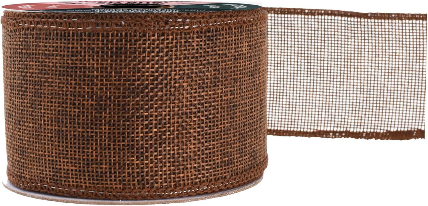Mandala Crafts Brown Burlap Wired Ribbon 2 Inches Wide Jute Ribbons for Crafts - 10 Yds Roll Rustic Burlap Wrap Trim Ribbons for Wreaths Bows Party Decoration
