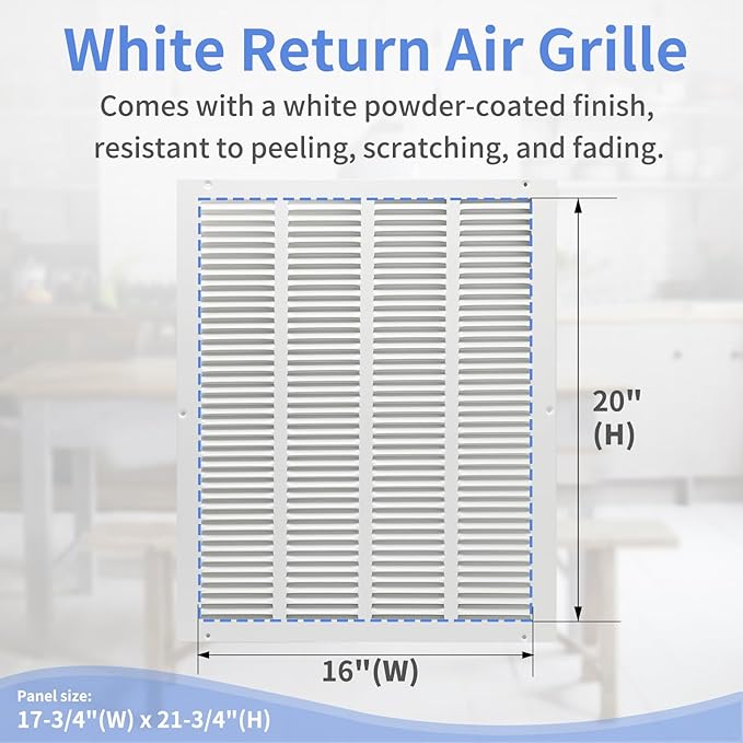 16"W x 20"H [Duct Opening Size] Steel Return Air Grille, Air Return Vent Cover for Ceiling and Sidewall - HVAC Air Vent Covers - [Outer Dimensions: 17.75"W x 21.75"H]
