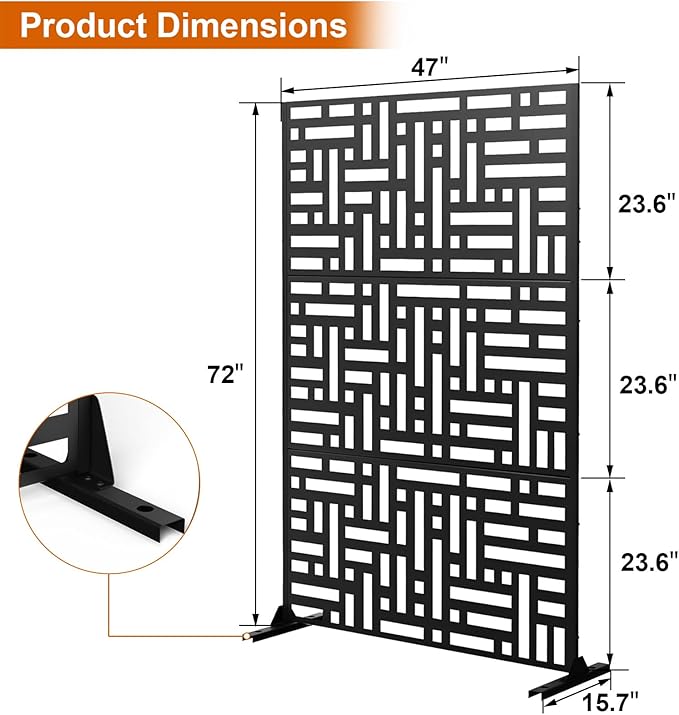 72" H×47" W Metal Privacy Screen, Outdoor Indoor Privacy Screens with Stand Panels, Free Standing Decorative Privacy Screen for Patio