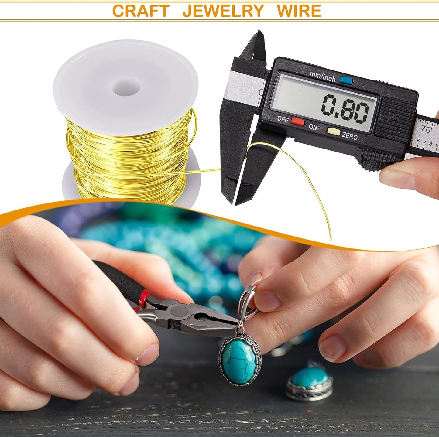 Funrous 5 Rolls 5 Size Jewelry Wire 18, 20, 22, 24, 26 Gauge Copper Wire Kit Jewelry Beading Bendable Craft Metal for Making Crafts, Sculpting with a Pliers(Gold)