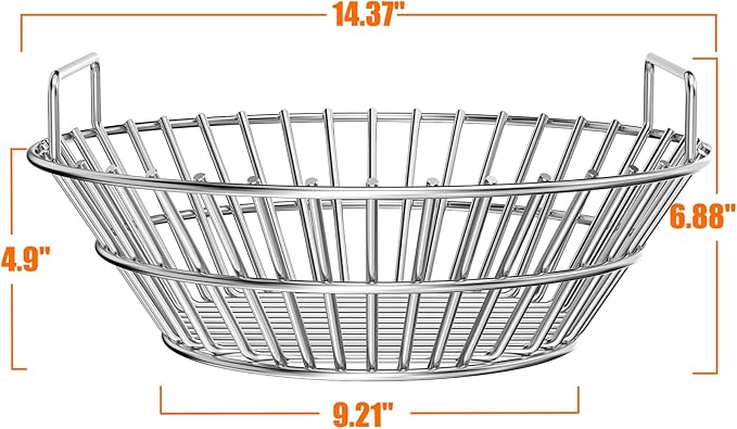 only fire Charcoal Ash Basket, Stainless Steel Charcoal Holder with Handles, Grilling Accessories, Fits Kamado Joe Classic and Large Big Green Egg Grills