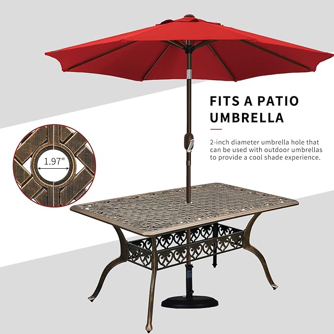 60" Large Outdoor cast Aluminum Patio Dining Table, Rectangular Outdoor Bistro Dining Table for 6 Person, for Garden (Bronze, Rectangle 60")