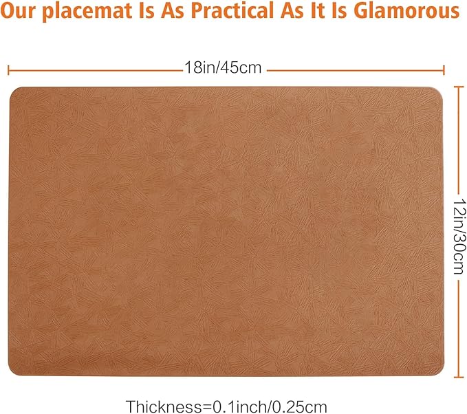 Vinyl Placemats Set of 4 Heat Resistant Easy Clean Non-Slip Place Mats for Dining Table. Faux Leather Waterproof Stain Resistant Wipeable Washable PU Table Mats(4, Light Brown)