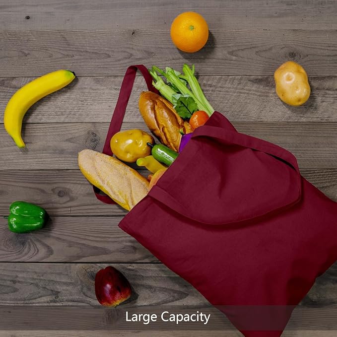 TOPDesign 6-Pack Economical 16"x15" Burgundy Cotton Tote Bags, Lightweight Medium Reusable Grocery Shopping Cloth Bags, Suitable for DIY, Advertising, Promotion, Gift, Activity