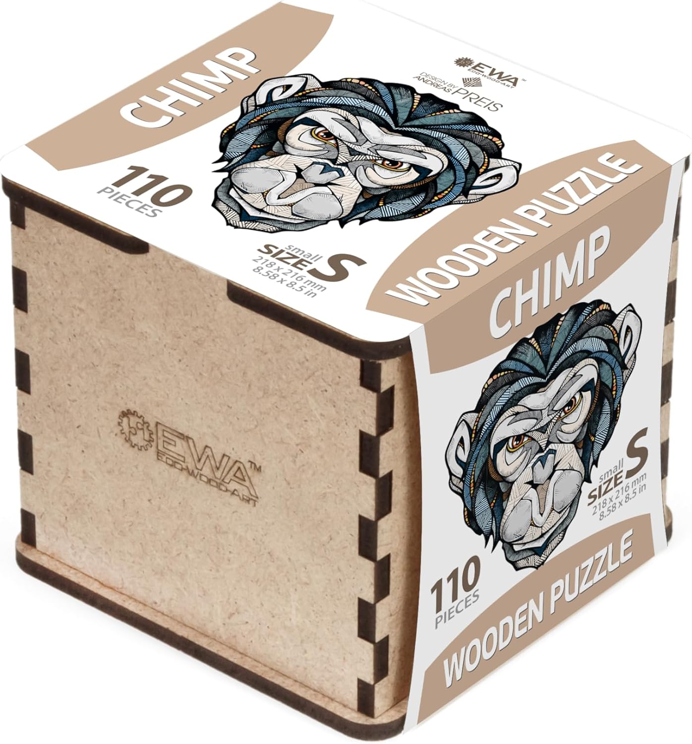 EWA Home Décor – Chimp (Chimpanzee) Small 110 Pieces – Wooden Jigsaw Puzzle for Adults – Perfect for Artistic Home Decoration and Mindful Relaxation