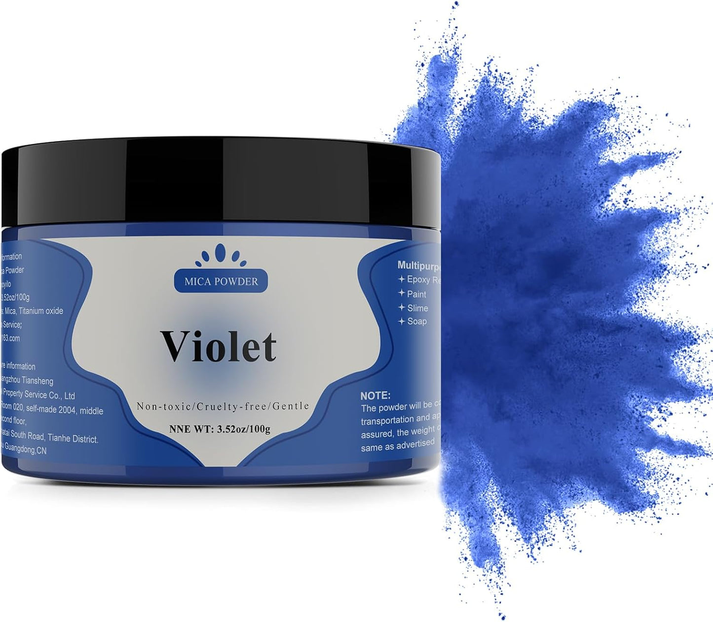 Mica Powder - 100g Mica Powder for Epoxy Resin - Metallic Color Pigment for Resin, Soap, Bath Bombs, Eye Shadow, Nails, DIY Crafting Projects etc. (Violet)