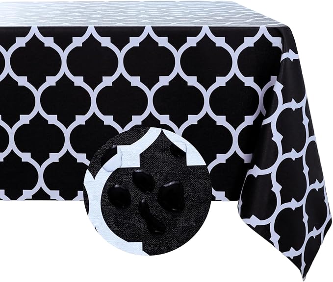 Romanstile Rectangle Plastic Tablecloth, 100% Waterproof Oil-Proof Checkered PVC Table Cloth, Heavy Duty Vinyl Table Cover for Dining, Camping, Picnic, Outdoor - 54 x 108 Inch, Moroco Black