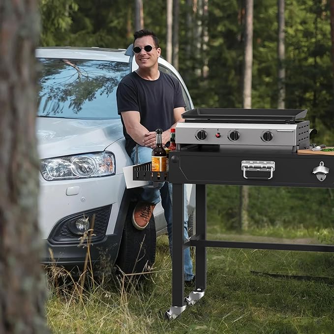 Portable Grill Table for Blackstone Griddle, 31" W x 17" D Folding Cart Stand, Adjustable Table With Paper Towel Holder, Fits 17"/22"/32" Large Space