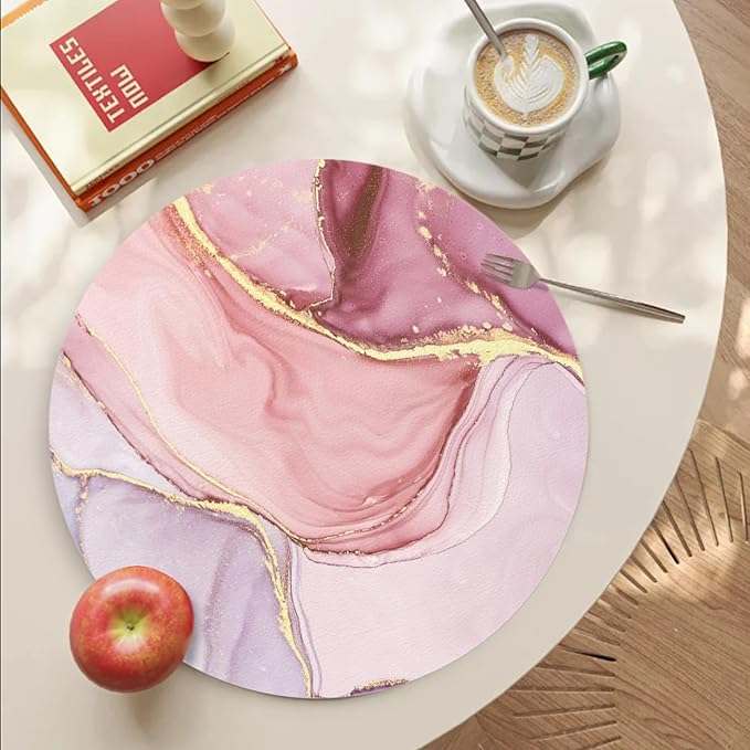 Faux Leather Heat Resistant Placemats Set of 4,Pink Marble Modern Texture Ding Table Placemat Washable Waterproof Non-Slip Table Place Mats for Party Coffee Bar,13inch