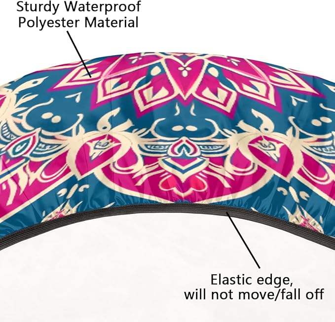 Beautiful Flower Mandala Round Table Cloth Cover, Elastic Edge Waterproof Wipeable Tablecloths 36"-42" Polyester Tablecloth for Party Restaurant Banquet Holiday Camping Outdoor Picnic