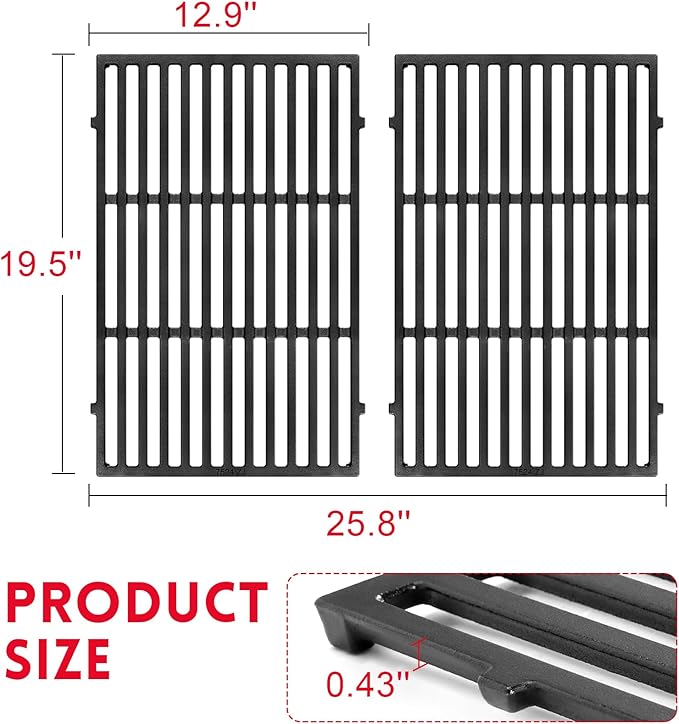 GGC 19.5" Grill Grates for Weber Genesis 300 Series, 7524/7528 Grill Parts Replacement for Weber E-310, E-320, E-330, S-310, S-320, S330, EP-310, EP-320, EP-330, 2 PCS Cast Iron Cooking Grid