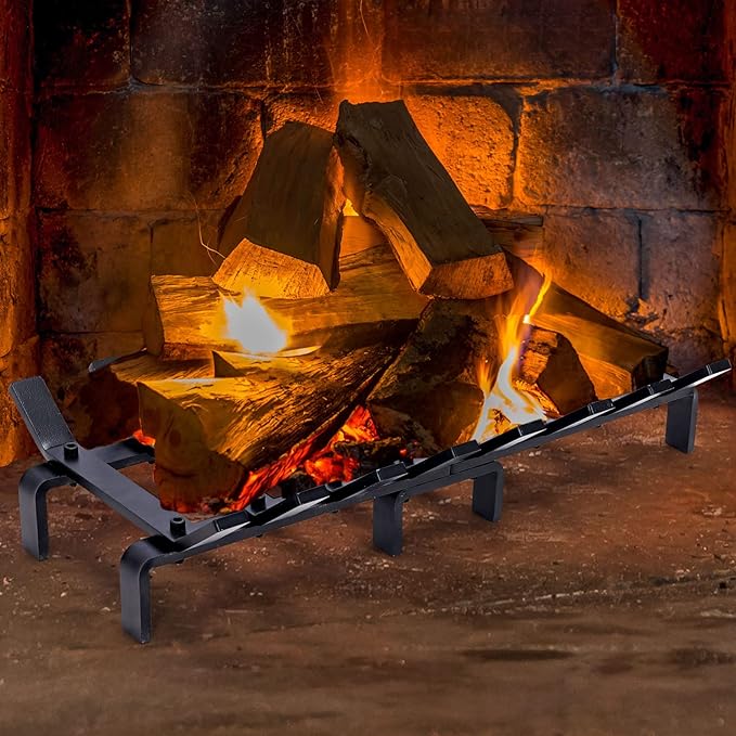 20" Fireplace Grate Wood Stove Grate Rack Stove Burning Rack Heavy Duty Solid Steel 8-Bars Firewood Holder Easy Assembly Fire Grate for Indoor Hearth Outdoor Firepit Matt Black