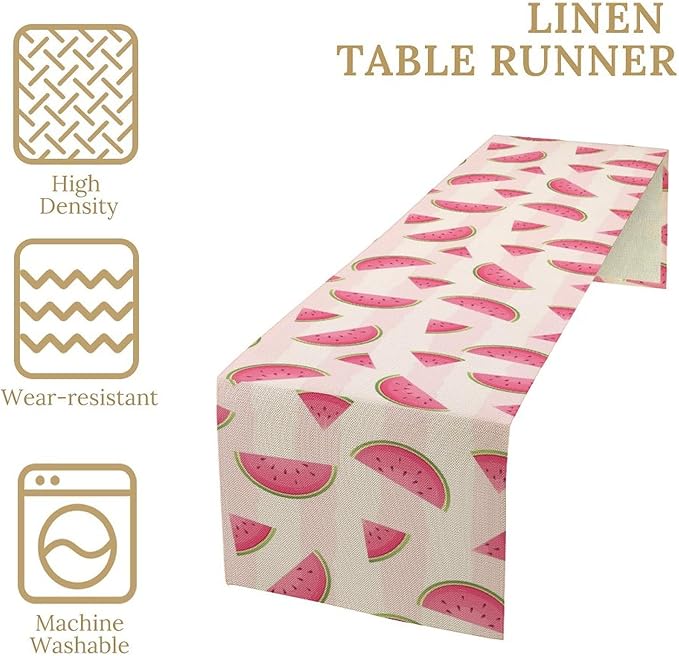 Fruits Table Runner, Tasty Summer Fruit Watermelon Stripes Fun Art Print Table Runner for Kitchen Dining Party Holiday Home 13x108in