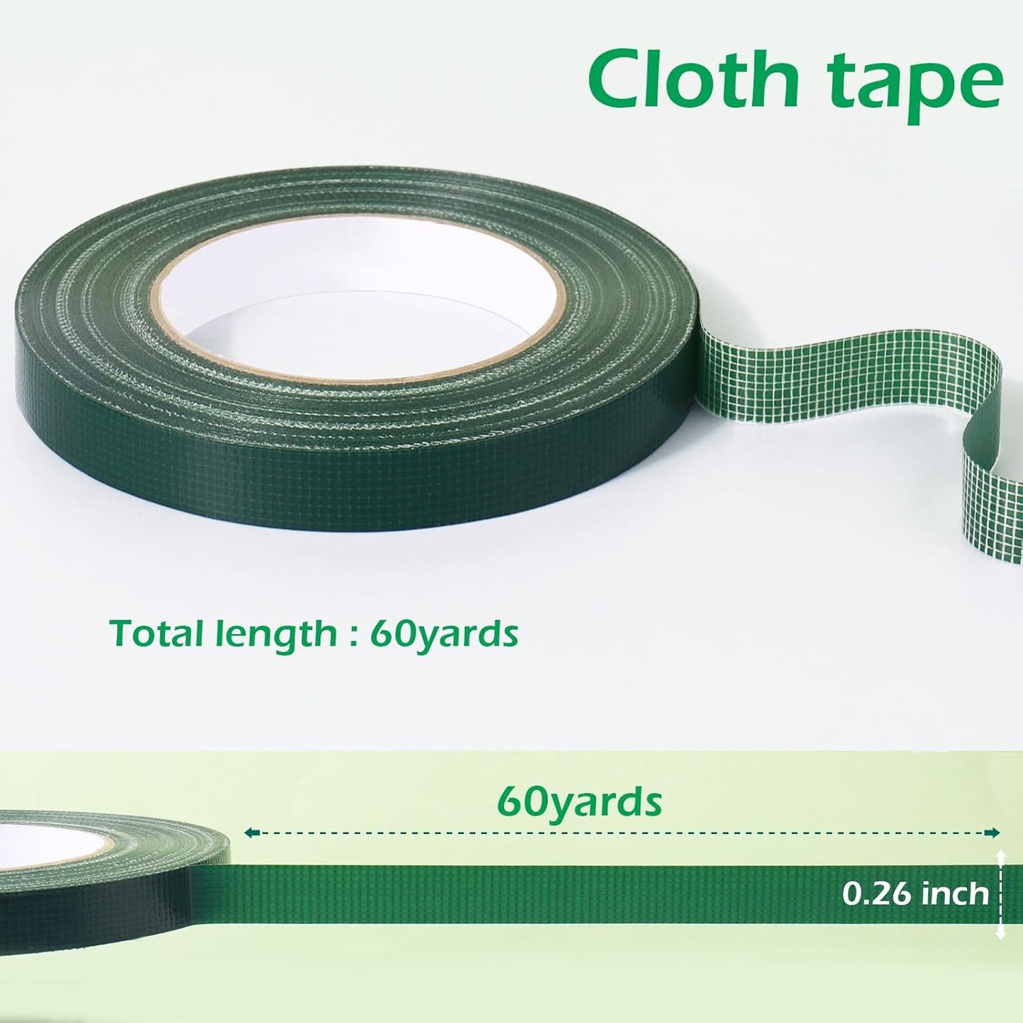 GLAMFIELDS Floral Tape Green, Flower Wrap Adhesive Waterproof Tape for Bouquets 0.26" (60 Yd/180 Ft) - 1 Roll/Green