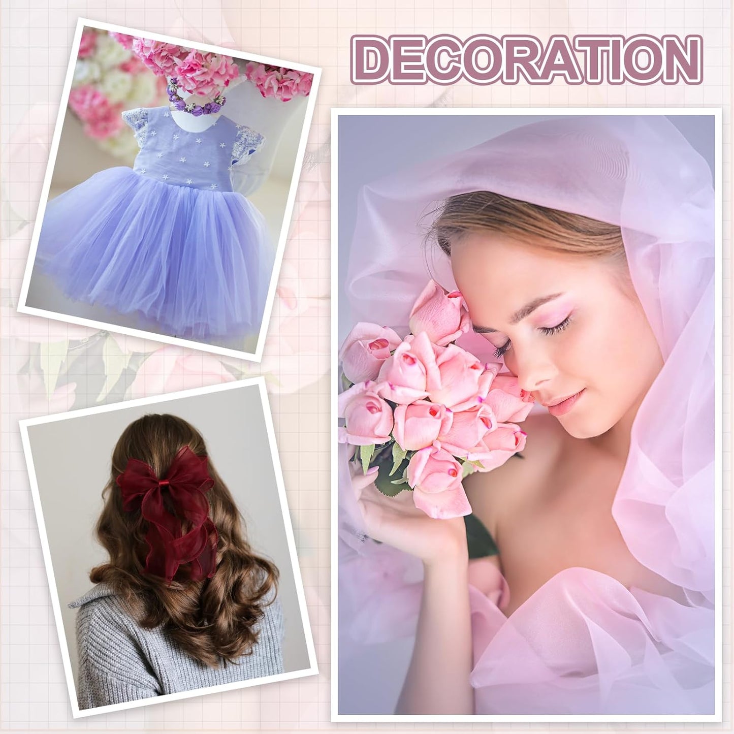 MECCANIXITY Iridescent Sheer Organza Fabric, 2 Yards x 59 Inches Solid Laser Holographic Shiny Fabric Organza Cloth for Wedding, Curtains, Costume, Photo Background, Lotus Pink