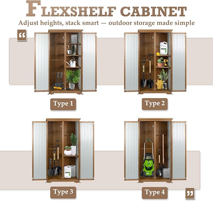 Outdoor Storage Cabinet Waterproof with Shelves, Small Storage Shed, Vertical Tall Patio Backyard Garden Storage Cabinet Tool Organizer for Outside