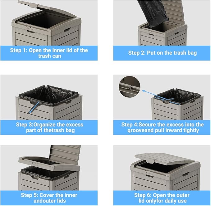 38 Gallon Outdoor Trash Can with Lid, Waterproof Resin Outdoor Trash Can Bottom with Pull-Out Liquid Drawer, Dual Lid Closure Garbage Can for Kitchen, Hideaway, Deck, Patio(Deep Grey)