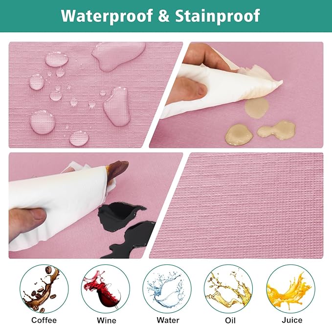LUSHVIDA 2 Packs Vinyl Card Tablecloth with Flannel Backing 34x34 inch - Waterproof Plastic Picnic Table Cover for Square Folding Table Cloth with Elastic Corners, Pink