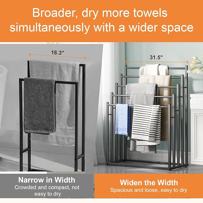 Honiter Towel Racks for Bathroom, 5 Tier Wide Towel Drying Rack Outdoor, Free Standing Towel Rack, Pool Towel Blanket Stand and Display Rack for Oversized Bath Towels