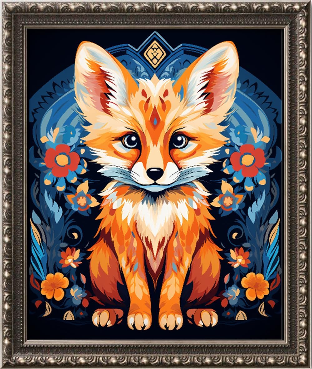 Leczany Cross Stitch Stamped Kit for Adults or Kids - Colorful Little Fox | DIY Embroidery Starter Patterns Craft Kit Needlepoint for Beginner | 11CT, 3 Strands | 13.8x16.9 inches