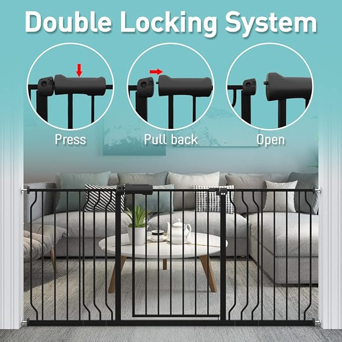 WAOWAO Baby Gate 66.93-71.65" Extra Wide Pressure Mounted Walk Through Swing Auto Close Safety Black Metal Toddler Kids Child Dog Pet Puppy for Stairs,Doorways,Kitchen
