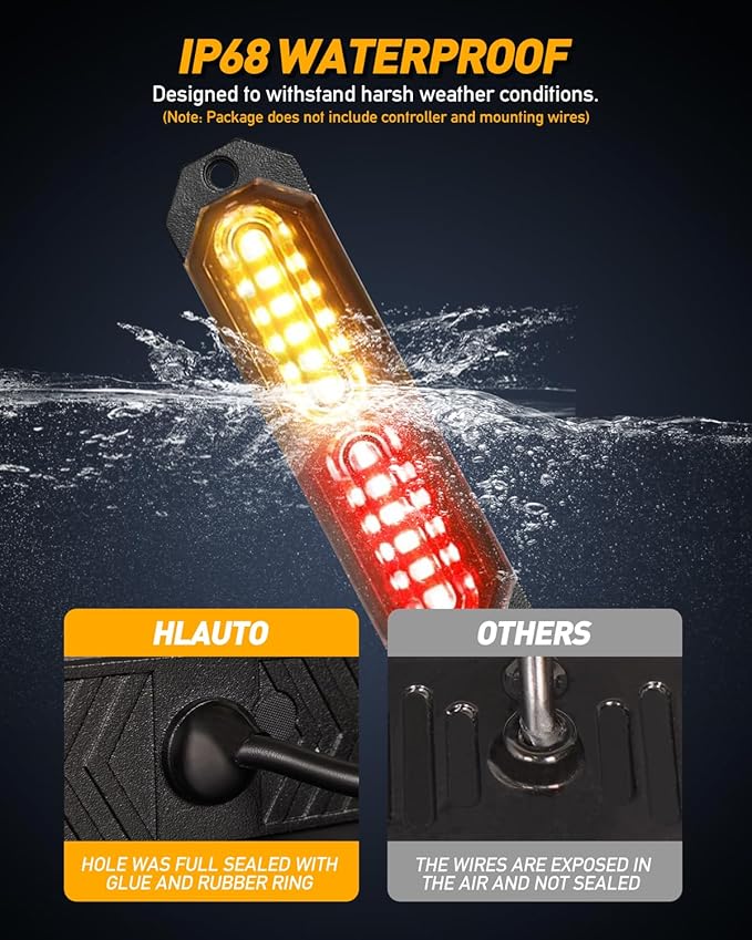 HLauto 1200T Emergency Strobe Grille Lights: 8pcs 12 LED Sync Feature Safety Warning Flashing Lights, Ultra Slim Surface Mount Hazard Caution Lights for Trucks, Vehicles, Car, ATV, UTV (Amber Red)