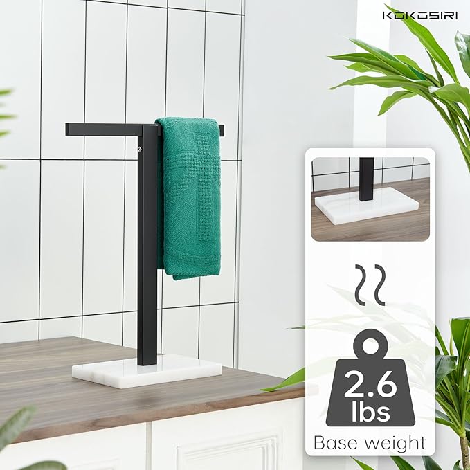 KOKOSIRI Hand Towel Holder Black Stand Towel Rack with Marble Base for Bathroom Kitchen Vanity Countertop, Stainless Steel 15.7'' Height THS0002-SM-BK