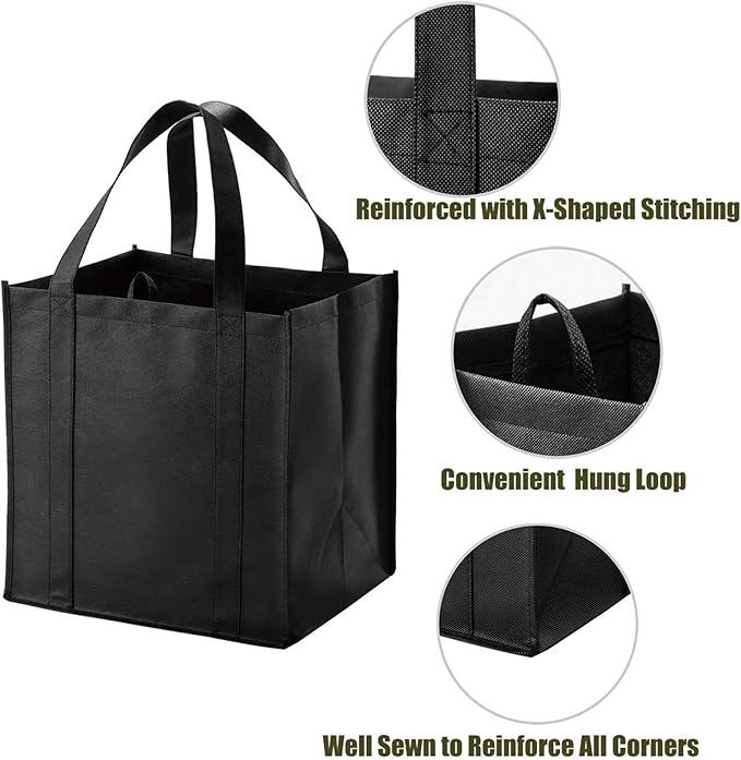 NERUB Set of 10 Reusable Grocery Bags Heavy Duty Shopping Bags Large Grocery Totes with Reinforced Bottom Super Sturdy Handles Washable, Blue