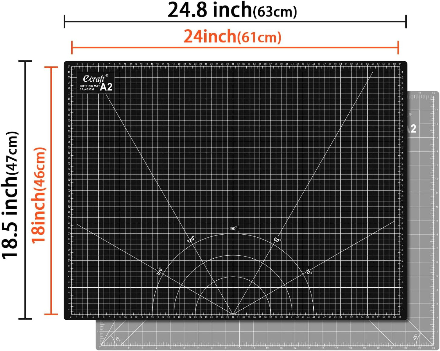Ecraft Self Healing Cutting Mat:18" x 24" Double Sided 5-Ply Hobby Mat, A2 Rotary Cutting Sewing Mat for Crafts, Fabric,Sewing,Quilting,Scrapbooking,Projects,Grey/Black