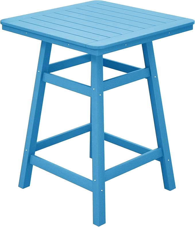 Costaelm Outdoor Bar Table, 37" Counter Height Square Patio Cocktail Bar Table with Umbrella Hole, Patio Bistro Dining Pub Table for Front Porch Deck Backyard Garden, Pacific Blue