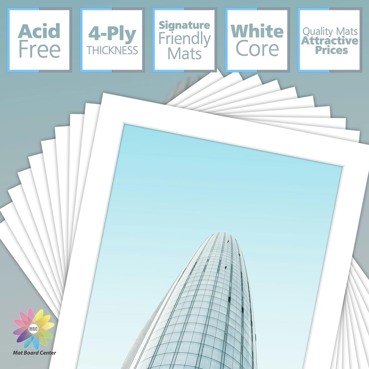 MBC Mat Board Center, 10 Pack 8x10 for 7x9 White Picture Mats Frame Mattes, Bevel Cut, Acid Free, 4-ply Thickness