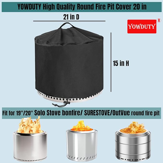 Round Fire Pit Cover for Solo Stove Bonfire 20 Inch, Waterproof Heavy Duty 600D Material Patio Firepit Cover 20" for Solo Stove Bonfire Series,Round 21" D x 15" H