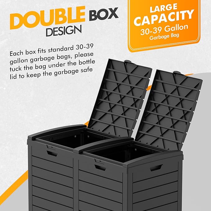 Outdoor Trash Can with lid, Waterproof, UV-Resistant Resin Garbage Can, Lockable Lid and Drip Tray, Animal-Proof, for Patio, Kitchen, Backyard and Deck (Black, 76 Gallon)