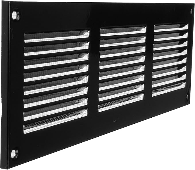 Repa Market 5-Pack 12x4 Inch Air Vent Cover/Black Galvanized Steel Louvered Grill Cover with Mesh Screen/Wall or Ceiling Vent/Durable Flush Mount HVAC Register for Indoor and Outdoor Ventilation