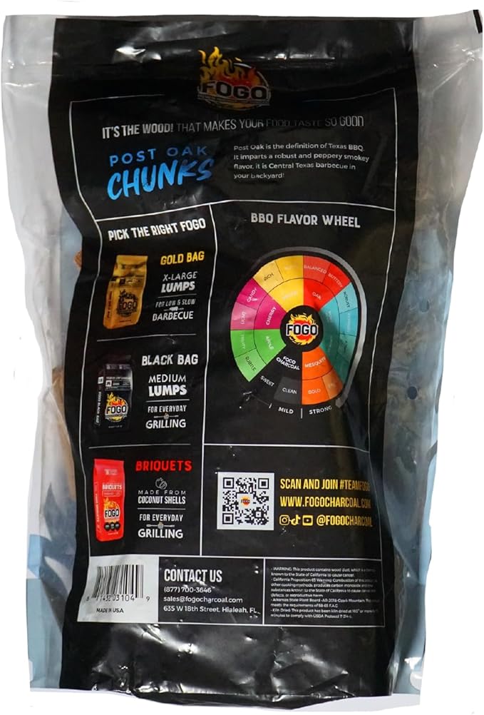 FOGO Premium Lump Charcoal 17.6 Pound Bag, Extra Large Sized Lump Charcoal for Low and Slow Barbecue, and Post Oak Wood Chunks 3.85 lb Bag