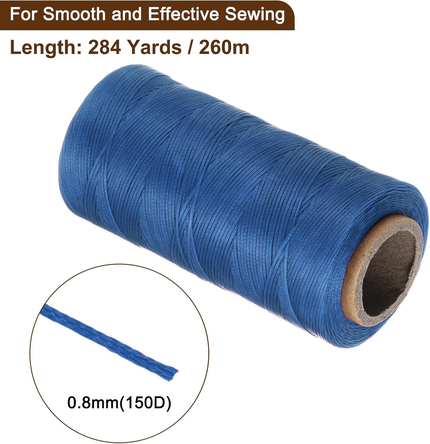 uxcell Leather Sewing Waxed Thread, 284 Yards / 260m 0.8mm 150D Flat Polyester All-Purpose Threads for Leather Crafts, Bookbinding, Sapphire Blue
