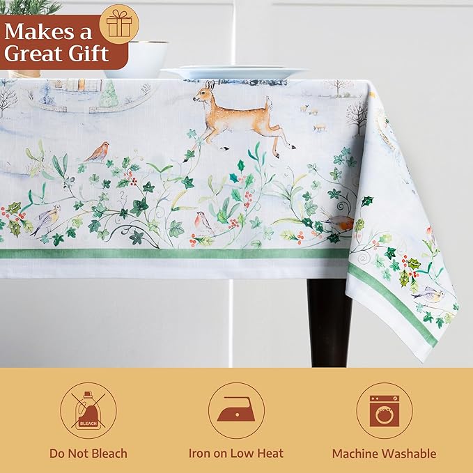 Maison d' Hermine Table Cloth Rectangle Table 100% Cotton 60 x 120 Inches Fall Tablecloth Reusable Everyday Use for Thanksgiving Christmas Decorations Dining Farmhouse Party (Snowy World)