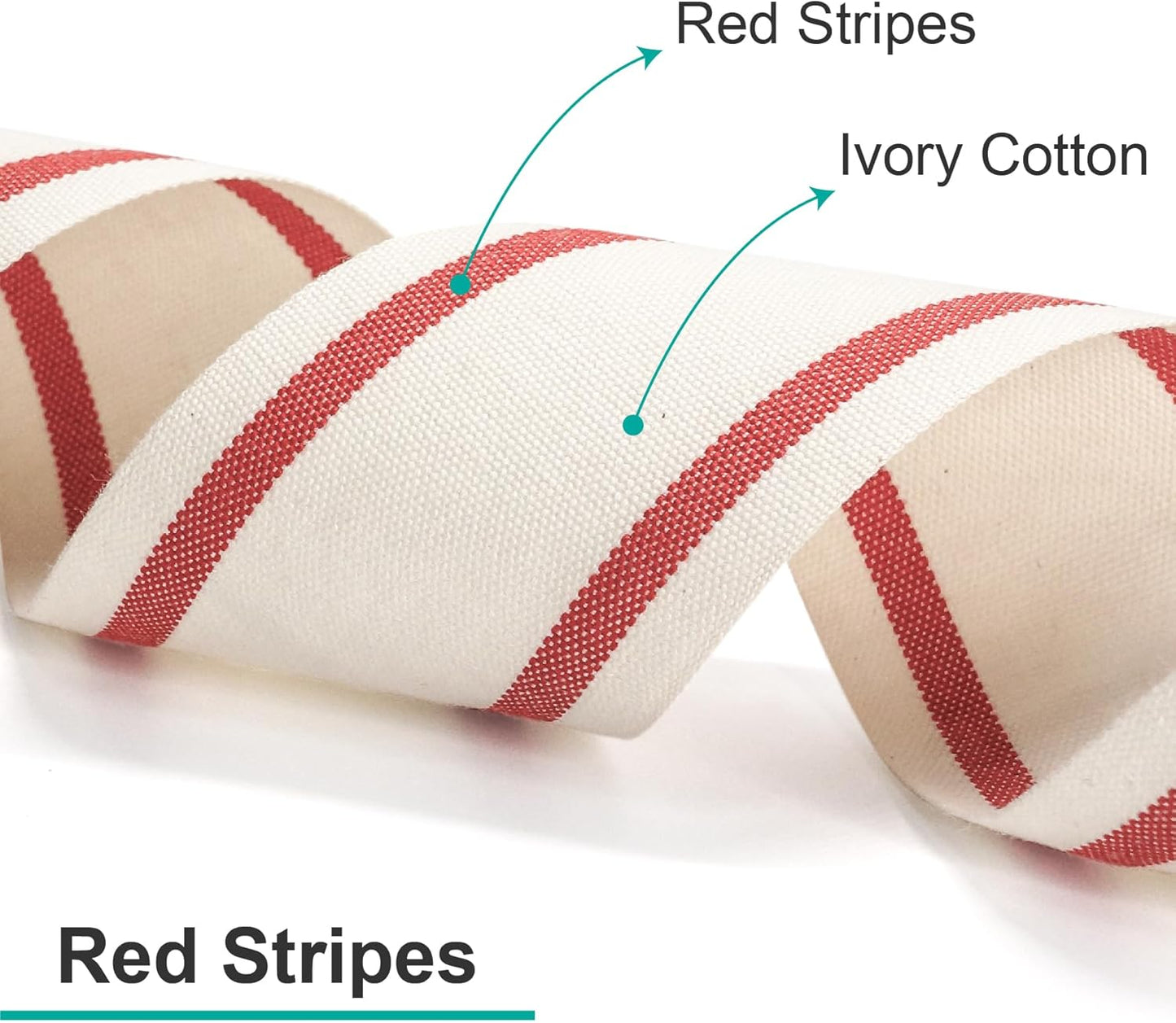 CT CRAFT LLC Ivory Cotton Red Stripes Ribbon 5/8" x 10 Yards for Home Décor Gift Present Wrapping DIY Crafts Birthday Wedding Bouquet Christmas