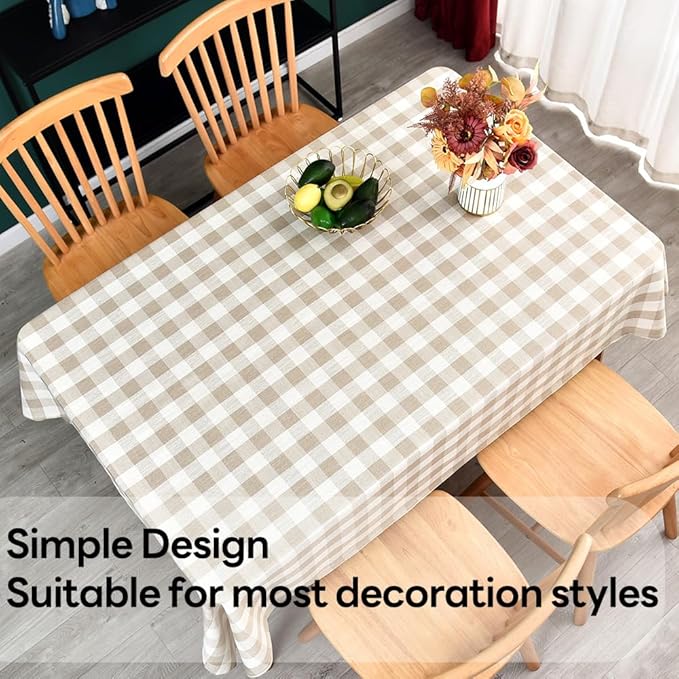 Gingham Tablecloth Rectangle Table Cloth Heavy Duty Cotton Checkered Table Cover for Spring Picnic Kitchen Dining(C-Beige, 52x52 inch)