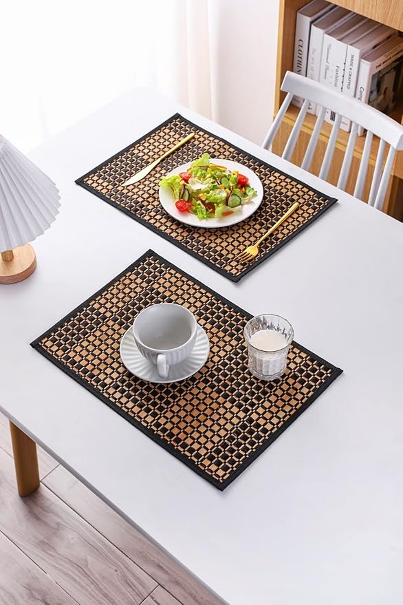 Bamboo Placemats Set of 4, Woven Table Mats for Dining Table Decor, Washable Place Mats for Kitchen Table, Non-Slip sushi rolling mat for Indoor and Outdoor