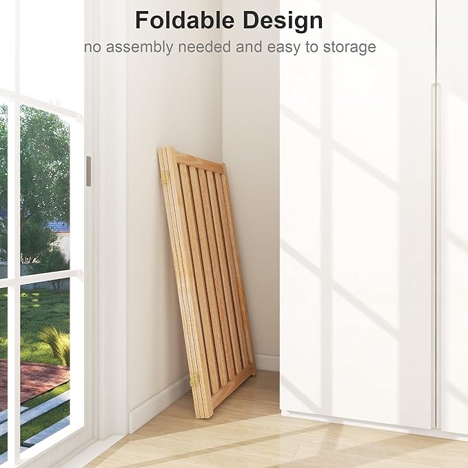 36" Height Extra Tall Freestanding Pet Gate, Solid Wood Folding Safety Fence Wooden Dog Gate with 2 PCs Support Feet Ideal for Stairs, Doorways, Halls, Kitchens, Heavy Duty Gates, 3 Panels, Oak