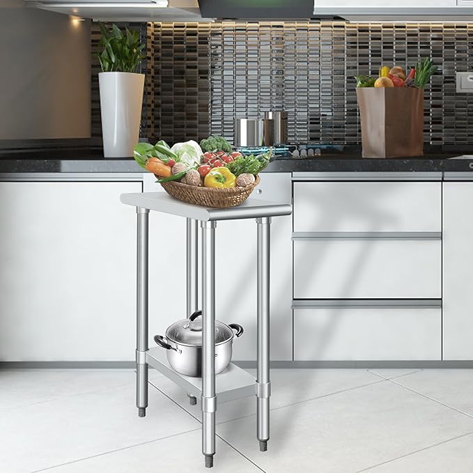HARDURA Stainless Steel Table 24X12 Inches with Undershelf and Galvanized Legs NSF Heavy Duty Commercial Prep Work Table for Restaurant Kitchen Home and Hotel
