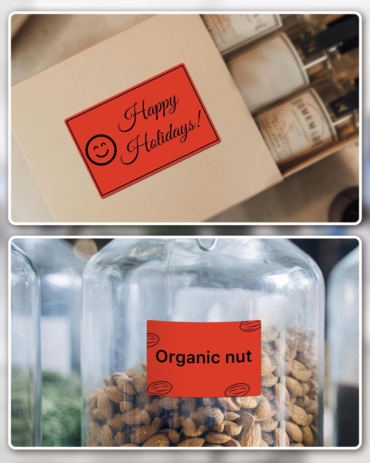 iEager 3" x 2" Thermal Labels, Rectangle Thermal Printer Stickers, Self-Adhesive Durable Sticker with Perforation Line, 500 Labels/Roll, Red