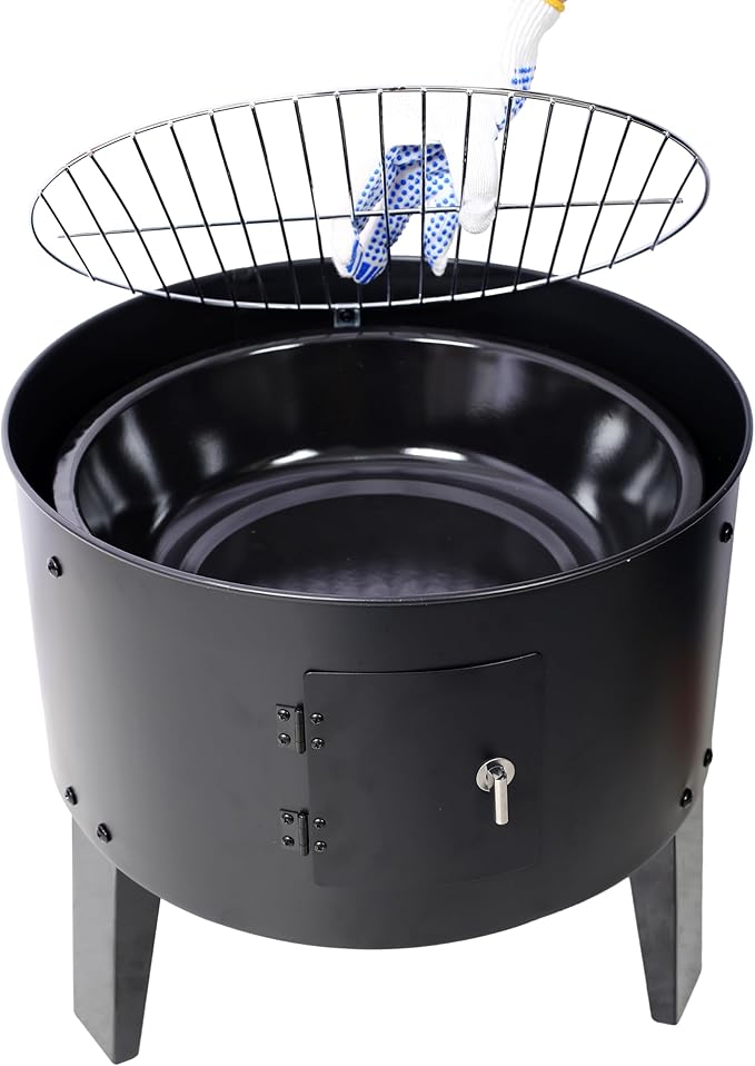 17 Inch Charcoal Smoker Grill, Heavy Duty Vertical BBQ Smoker with Thermometer, Dual Access Doors, Adjustable Air Vent, Outdoor Steel Grill for Smoking & Grilling