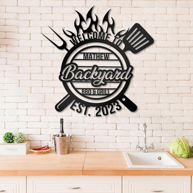 Personalized Backyard BBQ Sign - Custom Welcome Grill Wall Art LED Sign, Barbecue Led Light Up 16-Color LED with Remote Control, Neon Grill Decor for Dad, Man Cave, Patio