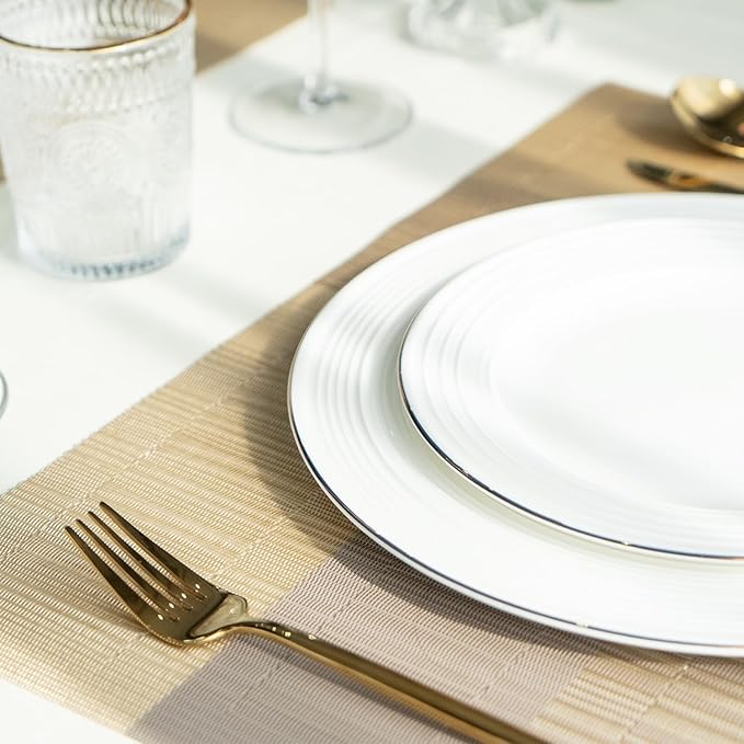 Placemats Set of 8 Vinyl/Plastic Woven Place Mats for Kitchen Table Indoor/Outdoor Washable Placemat Wipeable Dining Table Mats (Ombre Glod,8)