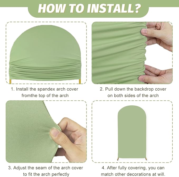 MODFUNS Set of 3 Arch Cover Sage Green Spandex Arch Cover Fitted Wedding Arch Covers 4ft 5ft 6ft Balloon Arch Stand Cover Double Sided Rustic Stretchy Cover for Party Wedding Banquet Arch Decor