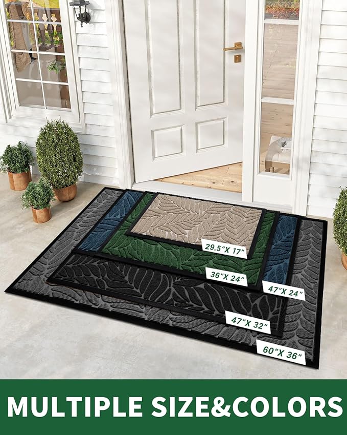 Yimobra 60x36 Large Door Mat Outdoor Indoor, All-Season Waterproof Door Mat Outside Entrance, All-Weather Non-Slip Outside Doormat for Garage Patio Entryway, Green